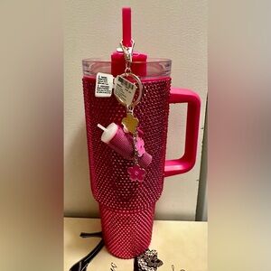 Pink Bling Stainless Steel Handled 40 oz Tumbler & Pink Tumbler Keychain